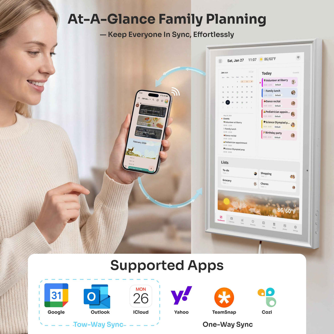 INGNOK digital calendar showing a family schedule in a home setting
