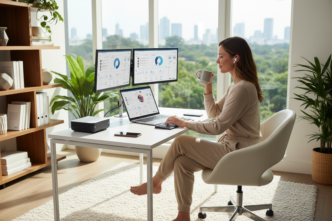 Portable monitor and laptop setup for remote work