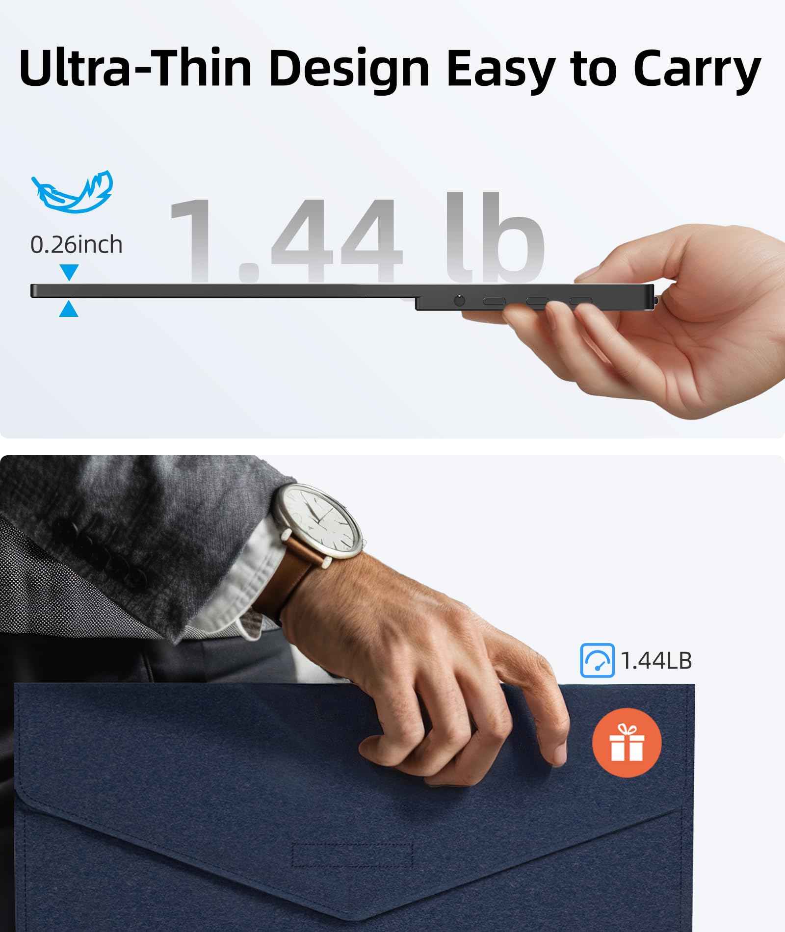 Ingnok Portable Monitor, Ultra Slim 15.6 Inch FHD IPS Laptop Screen Extender with Adjustable Stand, USB C Compatible, Ideal for Travel and Office (Copy)