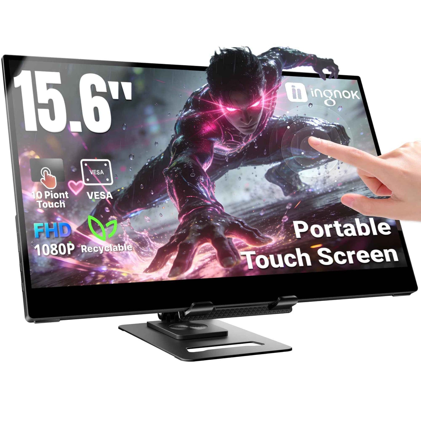 INGNOK 15.6" FHD Touchscreen Portable Monitor with Adjustable Stand Monitor