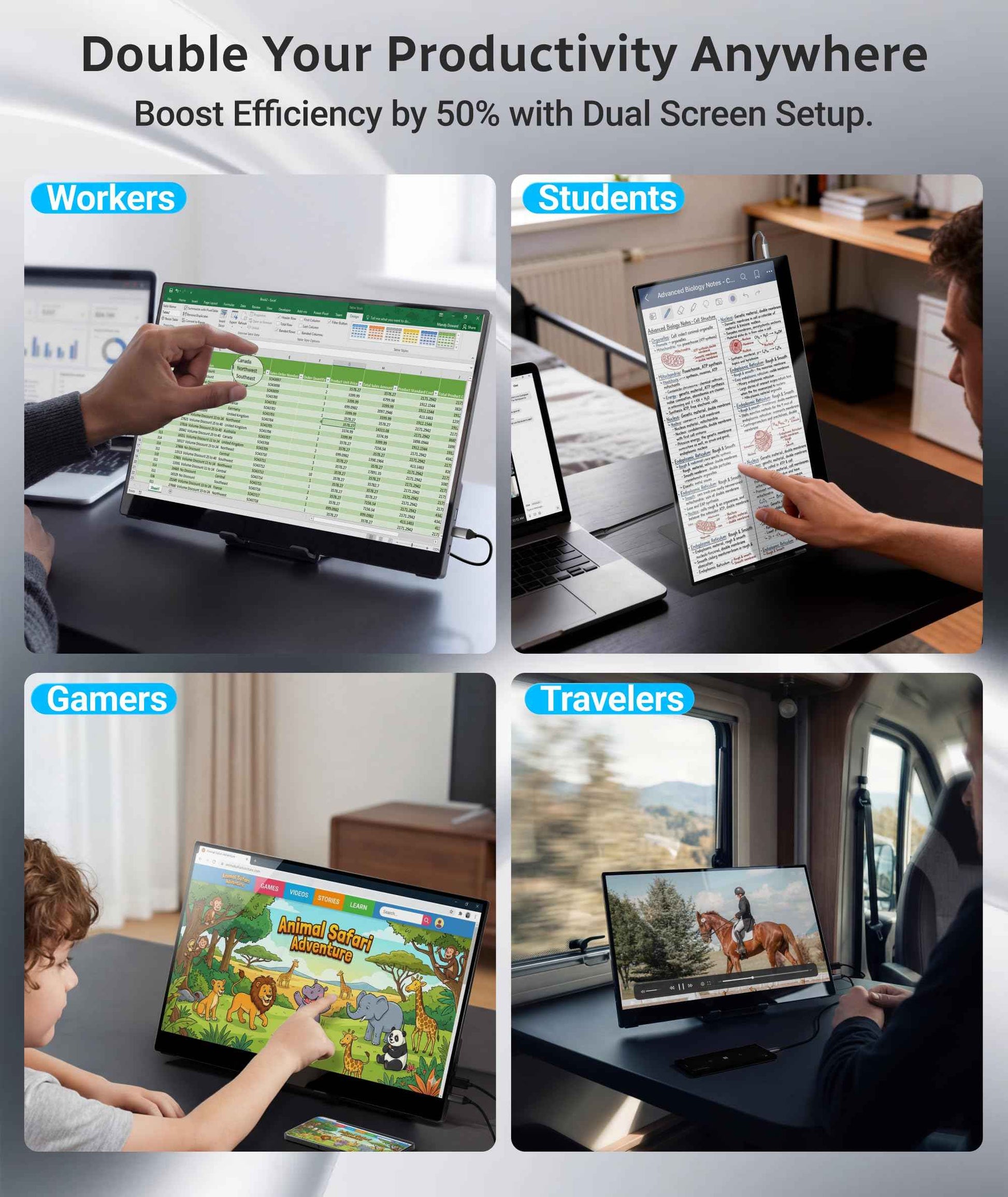 INGNOK 15.6" FHD Touchscreen Portable Monitor with Adjustable Stand