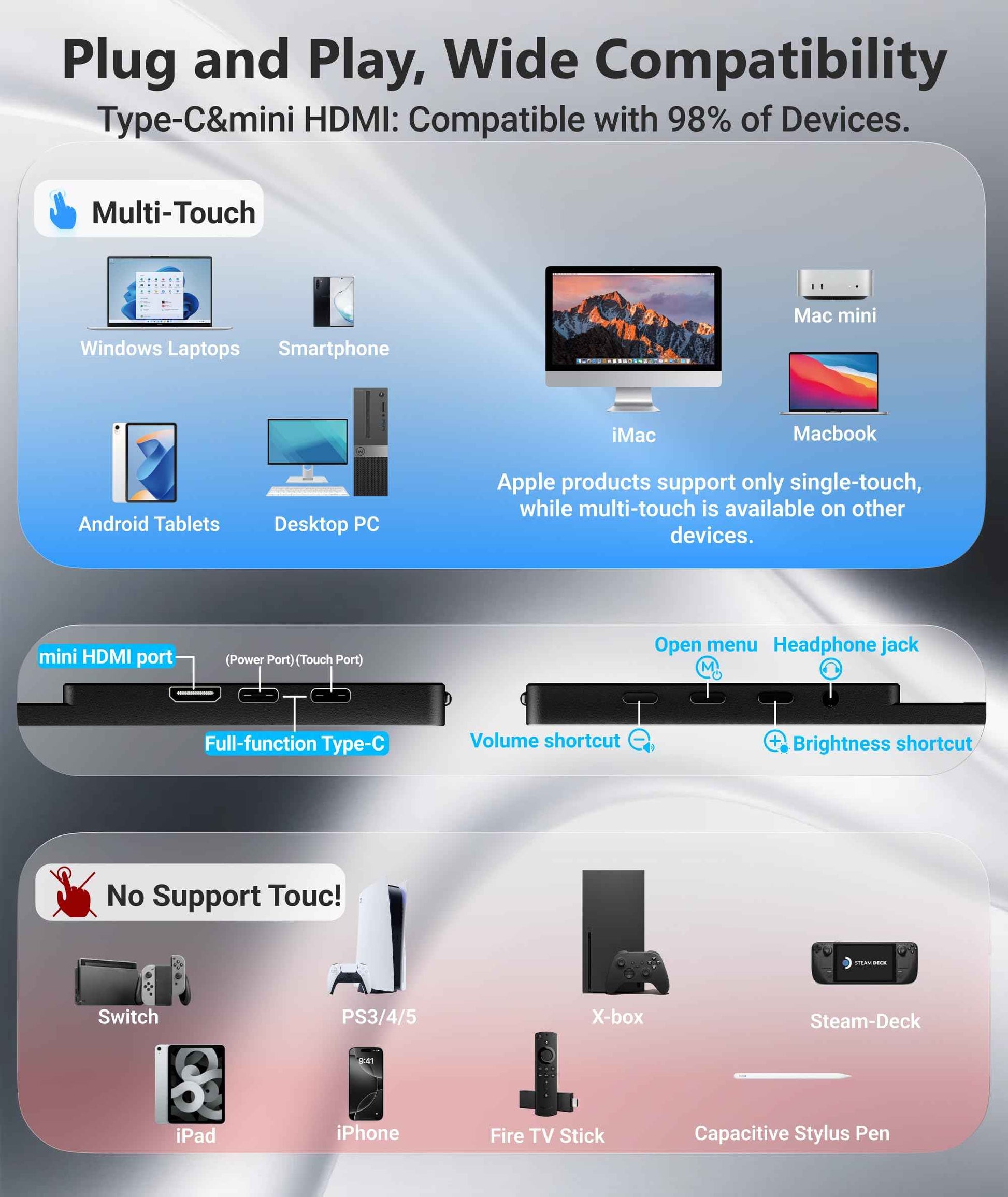 INGNOK 15.6" FHD Touchscreen Portable Monitor with Adjustable Stand