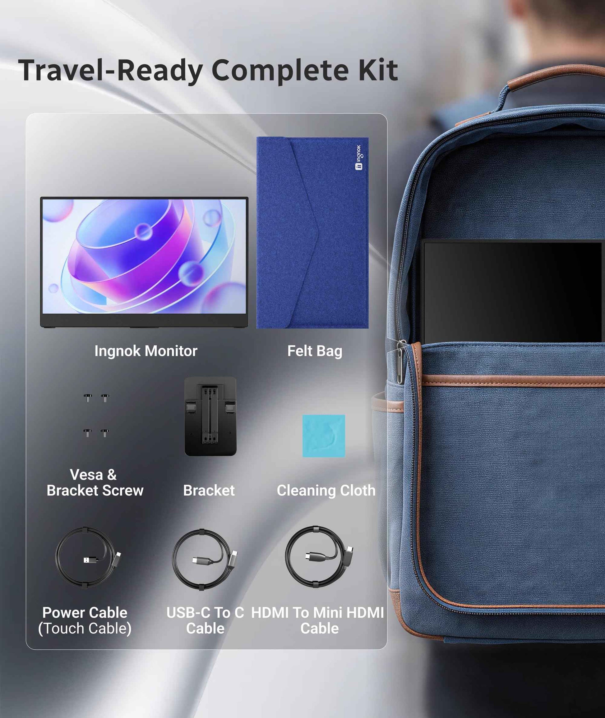 INGNOK 15.6" FHD Touchscreen Portable Monitor with Adjustable Stand