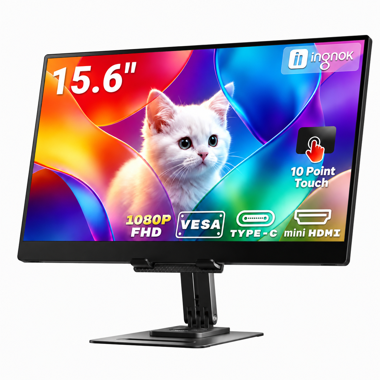 INGNOK 15.6-inch FHD touchscreen portable monitor with adjustable stand